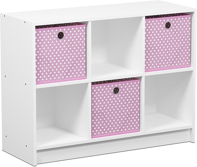 Furinno BASIC Book Shelf, 6-Cube Bookshelf with Open Shelf, 3 x 2 Bookcase with Storage Bins, Closed Back, Horizontal, 11.9 x
