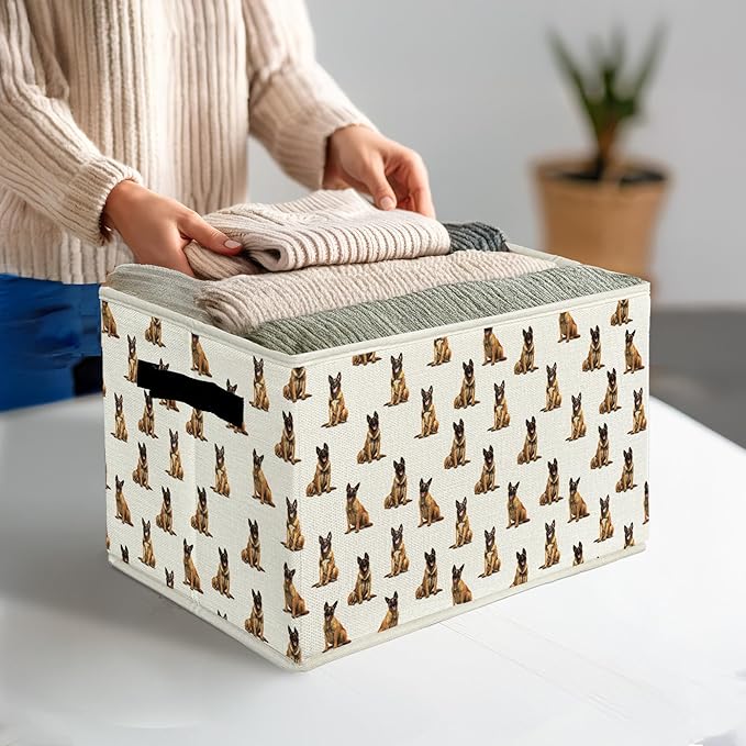 Belgian Malinois Gifts Storage Bins & Boxes with Handles, Dog Mom Dad Lovers Gifts Foldable Basket for Organizing, Dog Collap