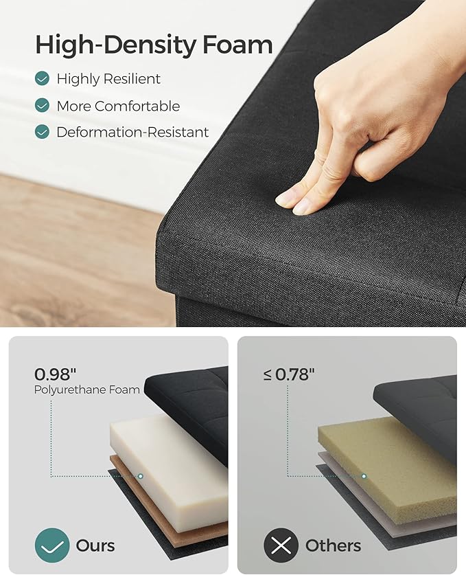 SONGMICS MAZIE Collection - 43 Inches Folding Storage Ottoman Bench, Ottoman Foot Rest, End of Bed Bench, Storage Chest, Load