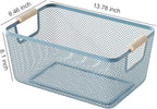 AJIODA Metal Mesh Steel Basket, Large Wire Storage Organizer Basket Multi-function Hanging Kitchen Baskets with Wood Handle f
