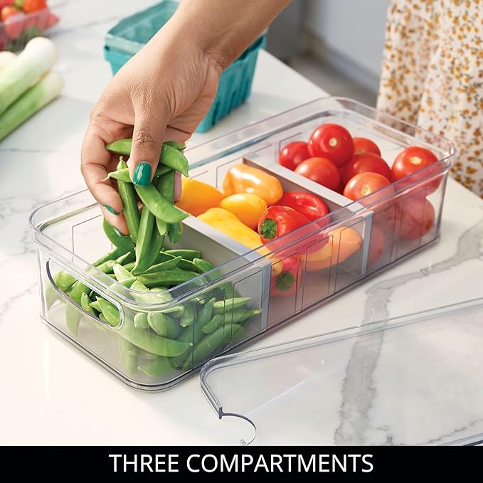 iDesign Recycled Plastic Crisp Large Divided Fruit and Vegetable Storage with Easy to Grip Integrated Handles Designed to Kee