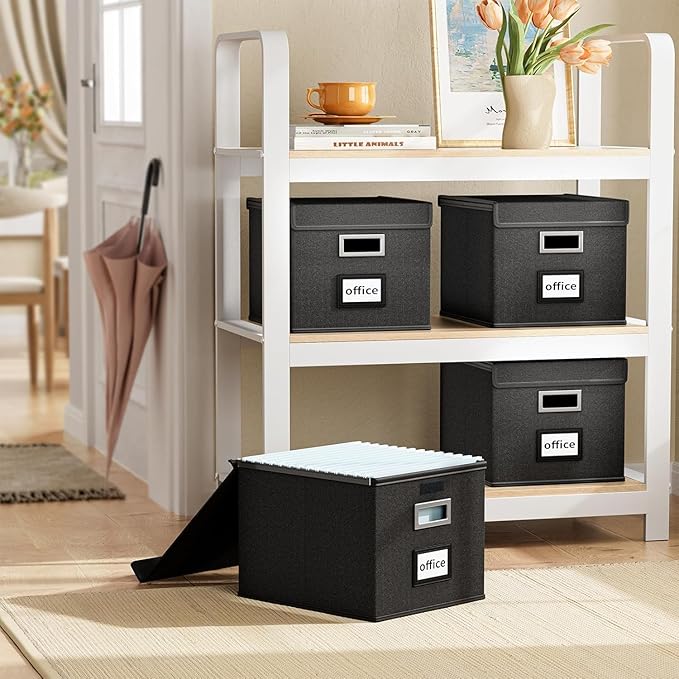 Huolewa File Organizer Box with Lid, Collapsible File Folder Organizer for Office Document Storage, Filing Box with Plastic S