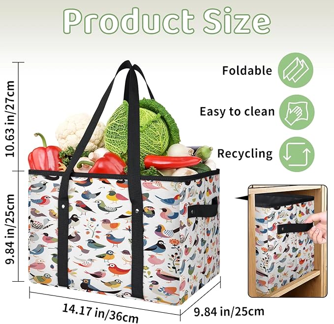 Reusable Grocery Bags Heavy Duty Shopping Bags Foldable Large Tote Bags with Long Handles & Hard Bottom