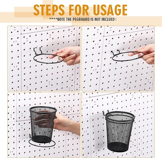 Spakon 6 Sets Pegboard Cups with Ring Hook, Peg Board Baskets Bin Holder Organizer Accessories Pegboard Pencil Cup Multipurpo