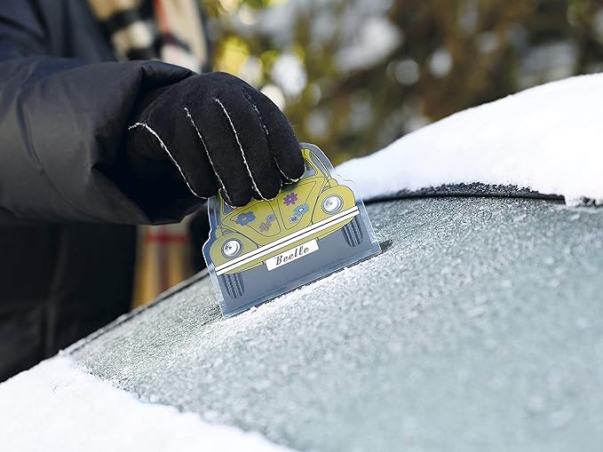 BRISA VW Collection - Volkswagen Polycarbonate Ice Scraper Windshield Scraper Snow Remover Winter Car Accessory in Beetle Design (Front/Yellow)