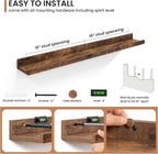 Fun Memories Picture Ledge Shelves Set of 2, 36 Inch Rustic Wall Mounted Floating Shelves with Lip for Home Storage and Décor