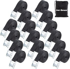 Cartman 1" x 12' Lashing Straps Cargo Tie-Down Strap Up to 600lbs, 16pk in Carry Bag, Black