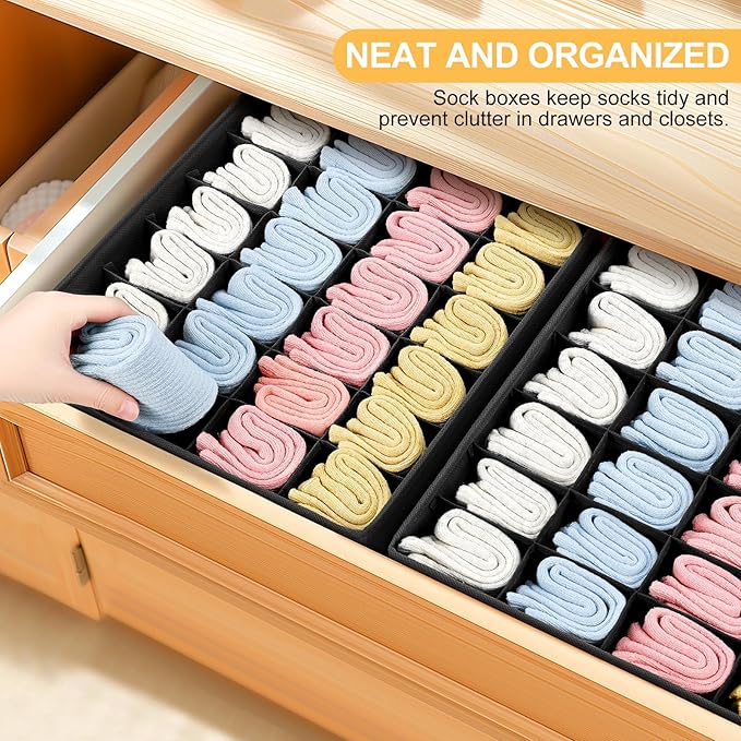Joyoldelf Sock Drawer Organizer Divider Underwear Organizer 24-cell Fabric Dresser Drawer Organizers Storage Boxes for Socks 