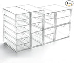 Prsildan Acrylic Drawer Organizer with 17 Drawers, Craft Office Desk Makeup Organizers Accessories, Set of 4 Clear Stackable 