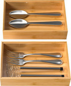 VeyFey Silverware Tray for Drawer, Stackable Kitchen Bamboo Drawer Organizer 9" x 6" x 2" Set of 2