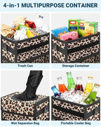 Capolo Car Trash Can with Lid, Leakproof Car Trash Bag Hanging Waterproof Automotive Garbage Can with Storage Pockets Mini Vehicle Trash Bin for Back/Front Seat(Leopard,3 Gallon)