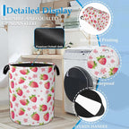 Straberry Flower Laundry Basket Collapsible Laundry Hamper Clothes Toy Storage Bin for Bathroom Bedroom Room Decor 16" X 20.8