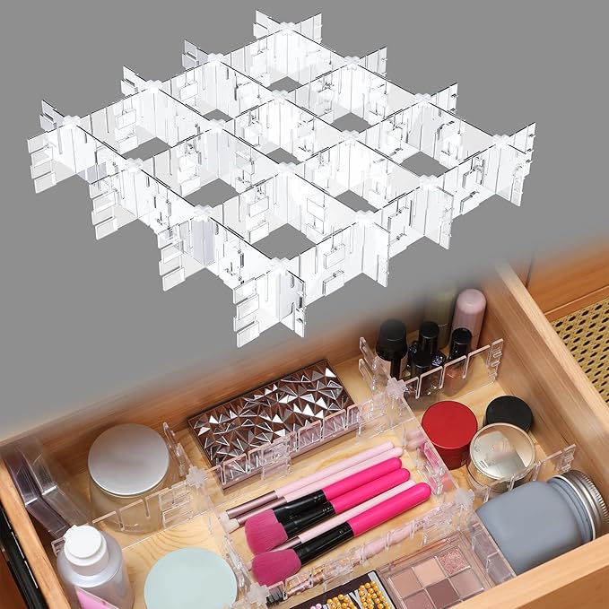 45 Pcs Adjustable Clear Drawer Dividers with Fixed Buckle DIY Plastic Drawer Organizer Box Dividers Back to School Gift for S