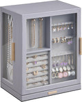Glimmloop 360° Rotating Jewelry Box with 5 Drawers, Spacious Vertical Jewelry Organizer with Glass Window, Jewelry Storage Ca