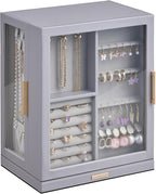 Glimmloop 360° Rotating Jewelry Box with 5 Drawers, Spacious Vertical Jewelry Organizer with Glass Window, Jewelry Storage Ca