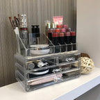 Ikee Design Acrylic Makeup Organizer with 4 Drawers and Removable Top Lipstick Holders, Ideal for Make-up or Accessories,Enha