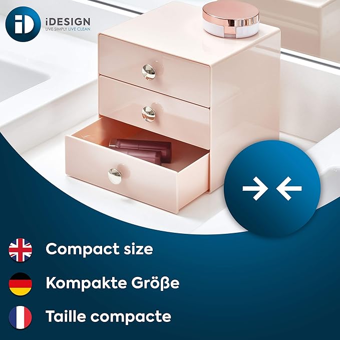 iDesign Plastic 3-Drawer Jewelry Box, Compact Storage Organization Drawers Set for Cosmetics, Dental Supplies, Hair Care, Bat