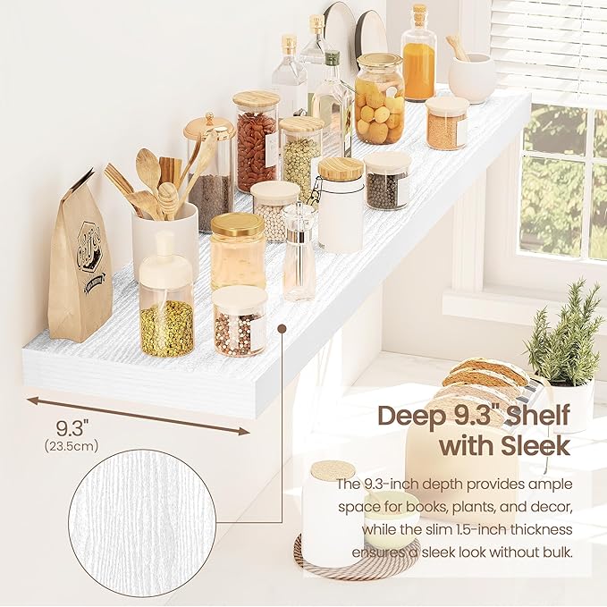 Vivelove White Floating Shelves 40 Inches Long, Wall Display Shelves with Invisible Brackets, for Bathroom Living Room Kitche