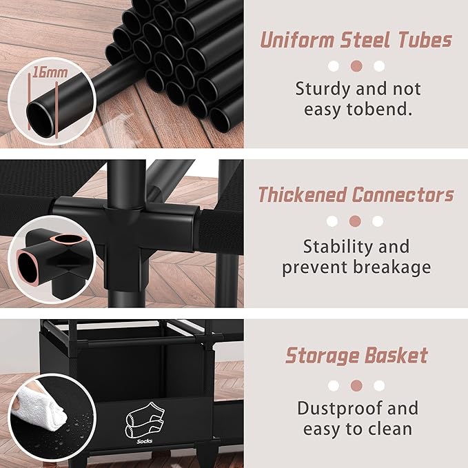Portable Closet, Easy Assembly, Large Capacity Wardrobe Closet, Sturdy and Stable Clothes Rack with Shelves 4 Storage Baskets