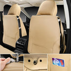 CAR PASS Beige Leather Car Seat Covers, Breathable Waterproof Nappa Automotive Seat Covers Full Set, Anti-Slip Driver Seat Cu