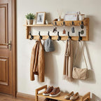 Coat Rack Wall Mount with Shelf, 27.5" Entryway Wall Hanging Shelf, Coat and Key Hanger with 10 Dual Hooks, Mail Organizer an