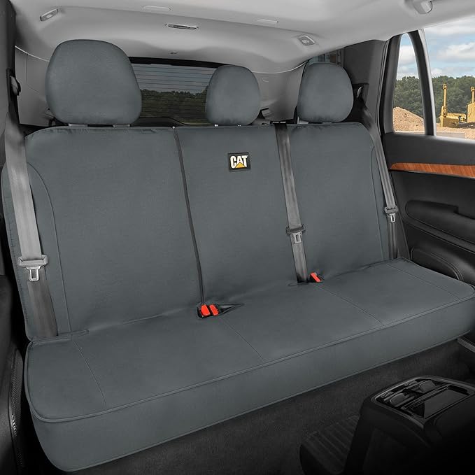 CAT Flexfit™ Gray Rear Seat Cover for Car, SUV, & Truck - Durable Canvas Material Back Car Seat Covers 60/40 Split Bench Prot