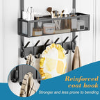 Over The Door Hooks Organizer, Over The Door Towel Rack with 12 Coat Hooks and 2 Mesh Basket, Bathroom Door Organizer Back of