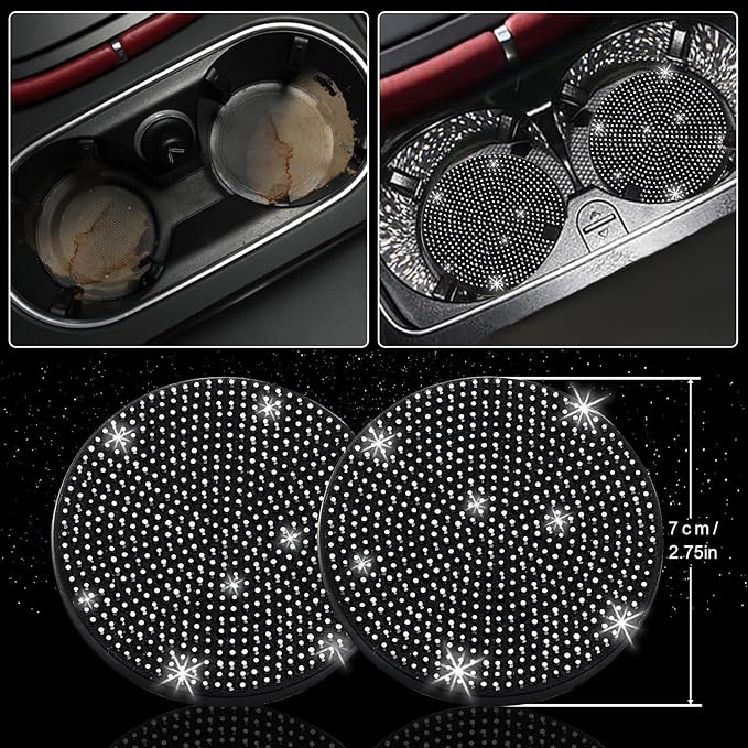 NBTEPEM 30 Pcs Black Bling Car Accessories Set for Women, Steering Wheel Cover Set, Bling Console Cover, Seat Belt Cushion, Shift Knob Cushion, Cup Holder Coaster, Rhinestone Car Hanging Accessories