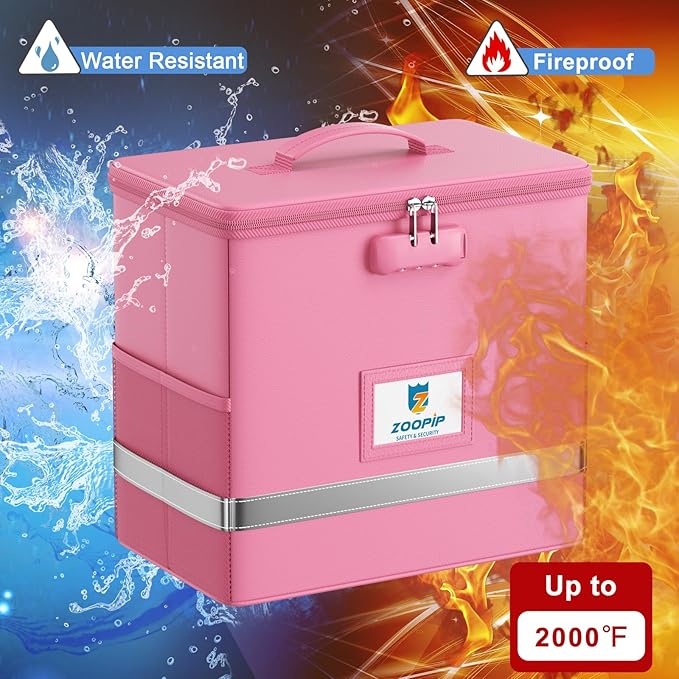 Fireproof File Box with Lock, Document Box Storage Organizer, Suitable for Hanging File Folders in Letter Size, Collapsible F
