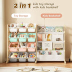 EXPERLAM Toy Storage Organizer with Bookshelf - 12 Storage Bins 4-Tier Multipurpose Shelf to Organize Toys and Books for Kids