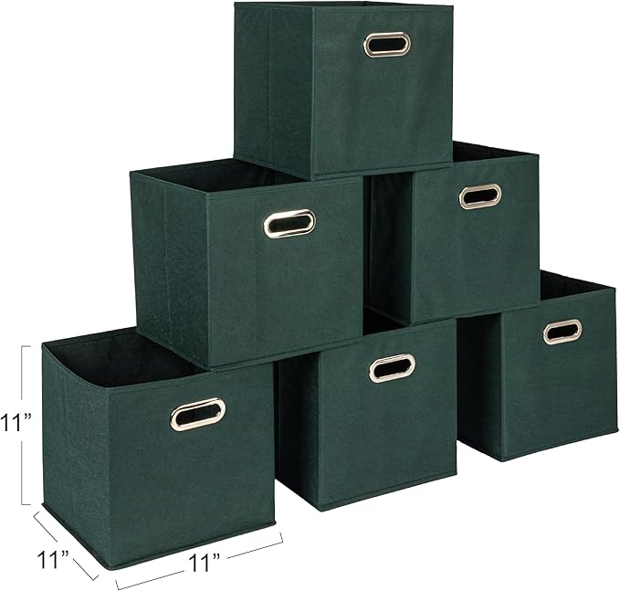 Household Essentials Foldable Fabric Storage Cubes 6-Pack – 11x11x11 Stackable Non-Woven Bins with Chipboard Sides & Grommet 