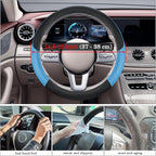 Black & Blue Car Steering Wheel Cover, Microfiber, Leather Patchwork, Universal 14.5-15 Inch Leather Anti-Slip Breathable Aut