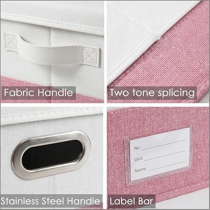 PRANDOM Storage Bins with Lids [3-Pack] Linen Fabric Foldable Storage Boxes Organizer Containers Baskets Cube with Cover for 