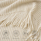 BATTILO HOME Beige Throw Blanket for Couch, Soft Chenille Knit Throws with Tassels for Home Decor, Spring Beige Throws for Co