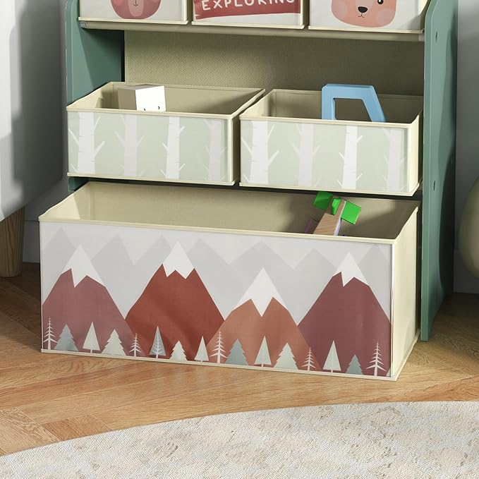 Qaba Toy Organizer with 6 Storage Bins, Kids Storage Unit for Bedroom, Kids Room, 25" x 12" x 26", Green