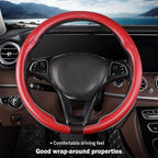 Car Steering Wheel Cover Carbon Fiber Snap On Steering Wheel Accessories Wrap 14.5-15 inch Universal Grip Anti-Skid Protector, Matte Red