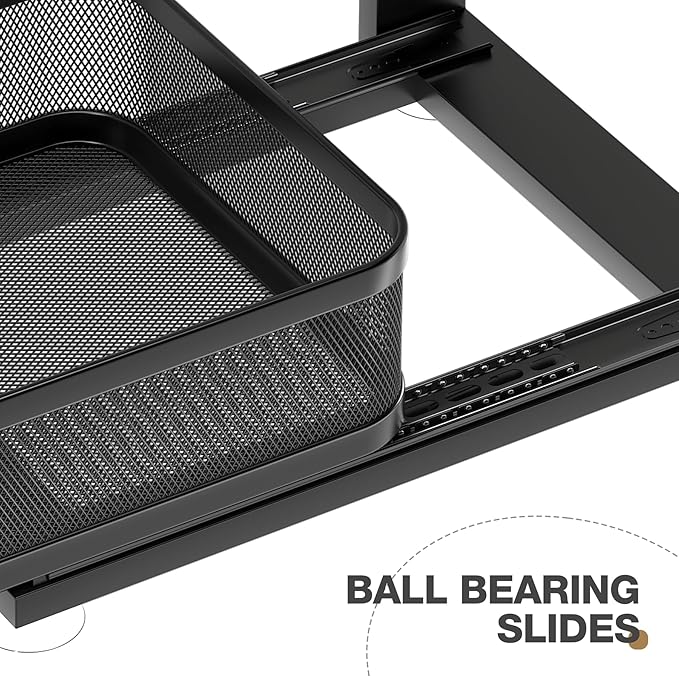 2 Pack Under Sink Organizer With Next-Gen Ball-Bearing Slides,2-Tier Precision Mesh Pull Out Cabinet Shelf Storage for Bathro