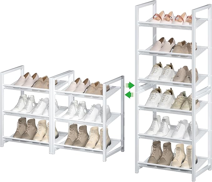 Stackable Shoe Rack, 6 Tier Metal Shoe Storage for 12-15 Pairs, Vertical Shoe Shelf for Small Space Front Door Entrance Close