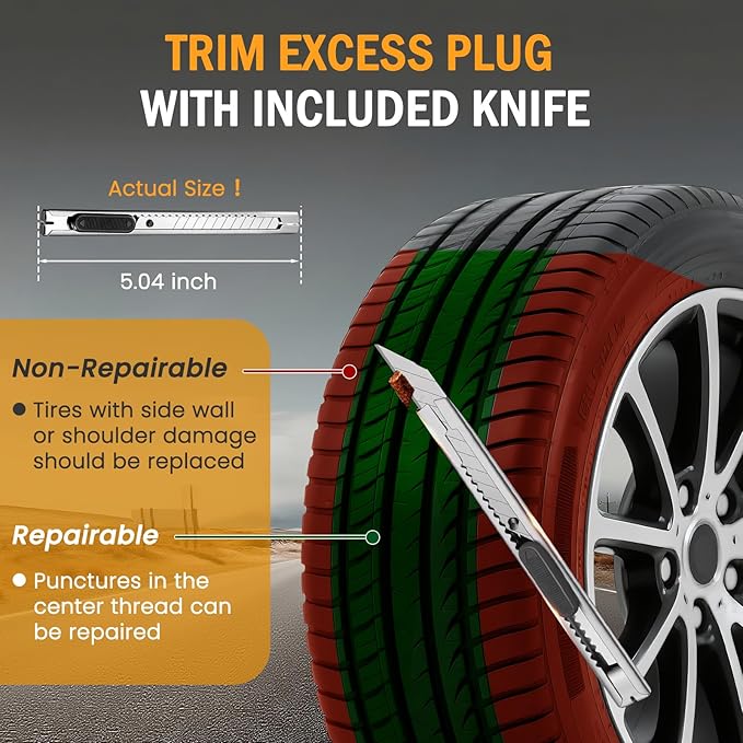 ORCISH Heavy Duty Tire Plug Kit - 98pcs All-in-One Universal Tire Repair Kit for Tubeless Flats, Emergency Tire Patch Kit for
