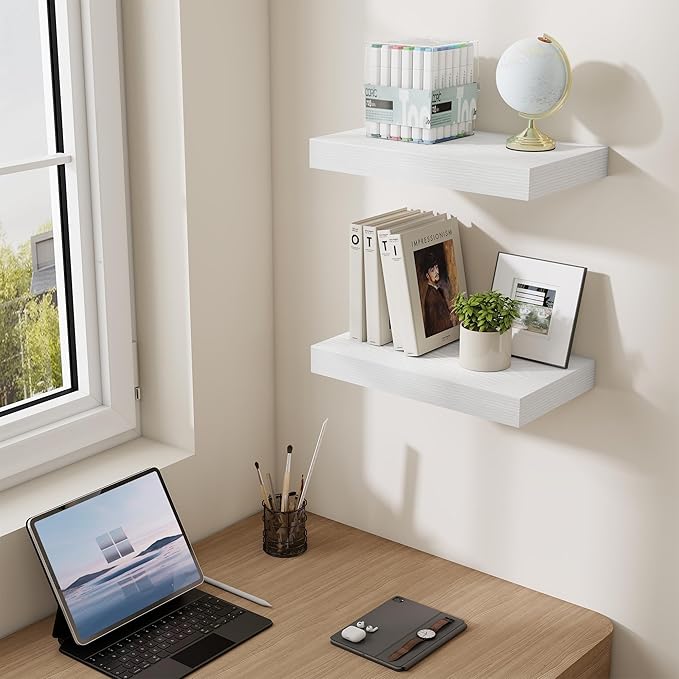 Dreamland 16 Inch Long Floating Shelves in White,6.7 Inch Deep Floating Shelf for Wall,Large Display & Storage Shelf, Wall Sh