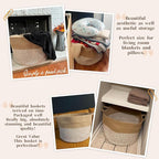 INDRESSME Extra Large Woven Baskets for Storage, 21.7'' x 13.8'' Wicker Basket with Handle for Blankets, Big Laundry Baskets 