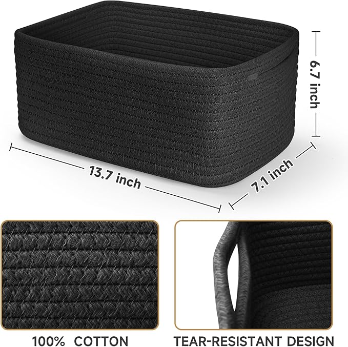 3-Pack Storage Baskets for Organizing | Woven Shelf Toy Basket | Rope Baskets for Gifts Empty | Closet Organizer Bins with Ha