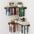 Floating Bookshelves for Wall Set of 2 - Corner Floating Shelves for Books, Rubberwood Wall Mount Bookshelf, Unique Wall Book