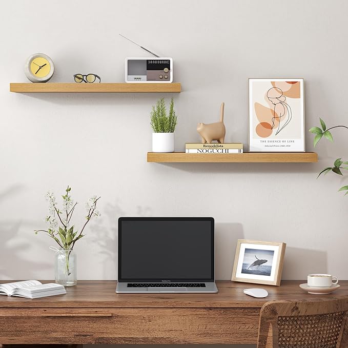 Heimlove 24 Inch Floating Shelves for Wall,Mounted Storage Wood Shelves with Invisible Brackets Hanging Shelf for Bedroom,Liv