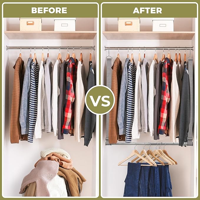 Hanging Closet Rod, 17-28In Width and Up to 32In Height Closet Extender, Double Hanging Bar with Powder-Coated Metal Pole and