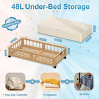 efluky 2-Pack Bamboo Under Bed Storage with Wheels, Rolling UnderBed Storage Basket with Large Dust Bag, Under Bed Storage Co