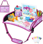 Kids Travel Tray for Toddler Carseat, Road Trip Activities Essentials for Toddler, Kids Lap Desk Tray with Tablet Holder Stand ＆ Dry Erase Board (Mermaid)