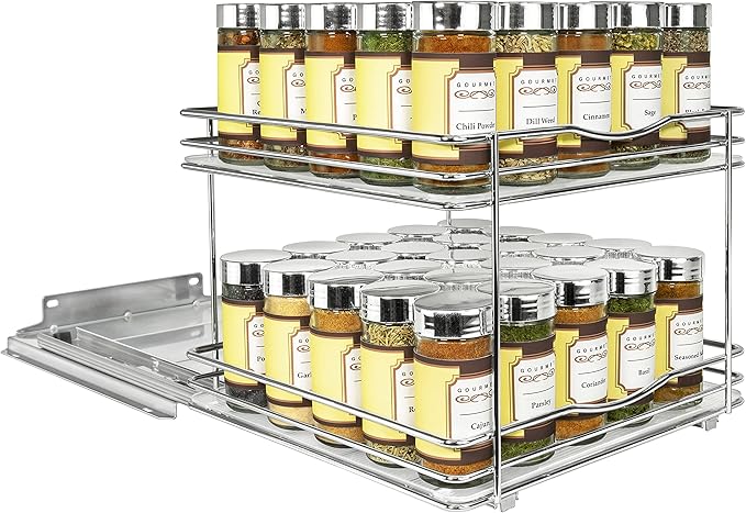 LYNK PROFESSIONAL® Pull Out Spice Organization for Cabinets - 10-3/8 inch Wide – Spice Rack for Inside Cabinets, Slide Out Sp
