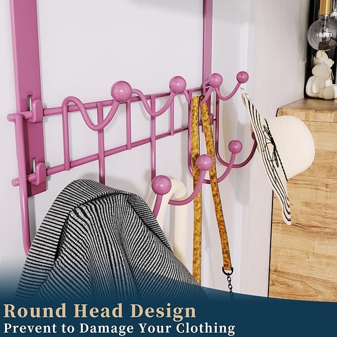 Consumest Over The Door Hooks Organizer - Extra Long Door Hanger with 9 Coat Hooks & 2 Mesh Basket, Back Storage Organizer Ha