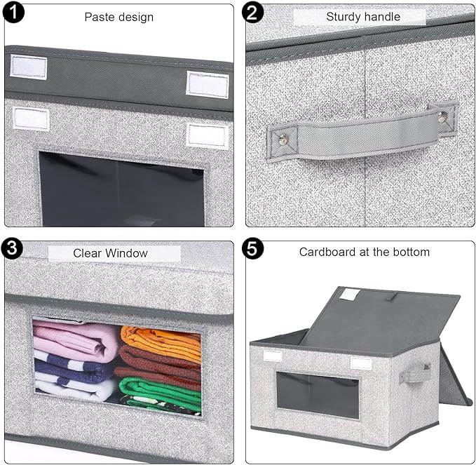 Univivi [4-Pack Fabric Storage Boxes Collapsible Storage Bins with Lids and Handles Cube Organizer Basket for Home, Closet, B